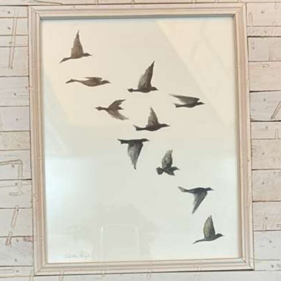 Modern Minimalist Flying Birds Framed Art Print 8x10 - Neutral Home Decor - Picture 2 of 2